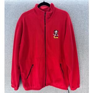 Disney Parks Disneyland Men's sz L Red Zipup Fleece Pockets Holiday Mickey Xmas